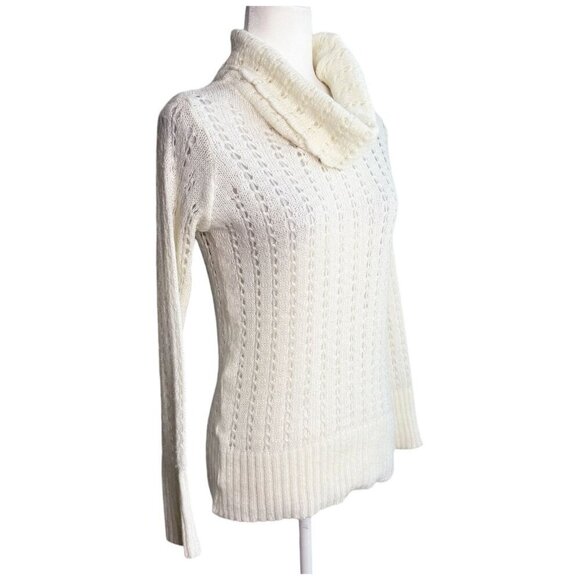 Cuesta Blanca Open Knit Turtleneck Sweater Off White Cream Ivory Women's 40IT Sm - Picture 5 of 7